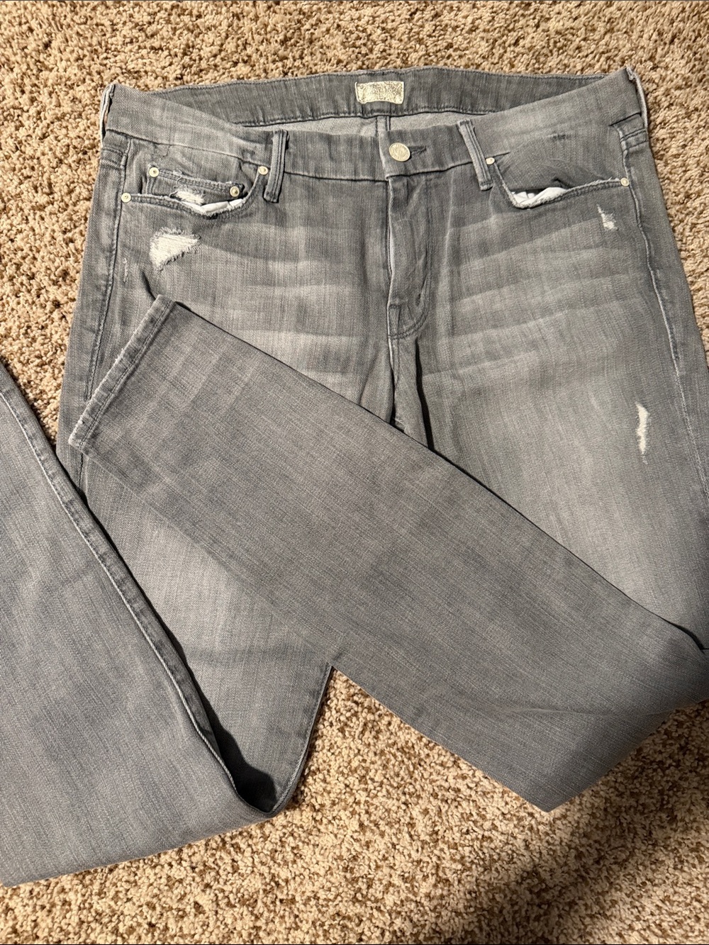 Mother Slim Straight Gray Jeans - Classic Casual Style